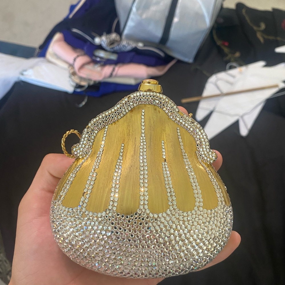 Judith Leiber Gold and Silver Crystal Embellished Clutch